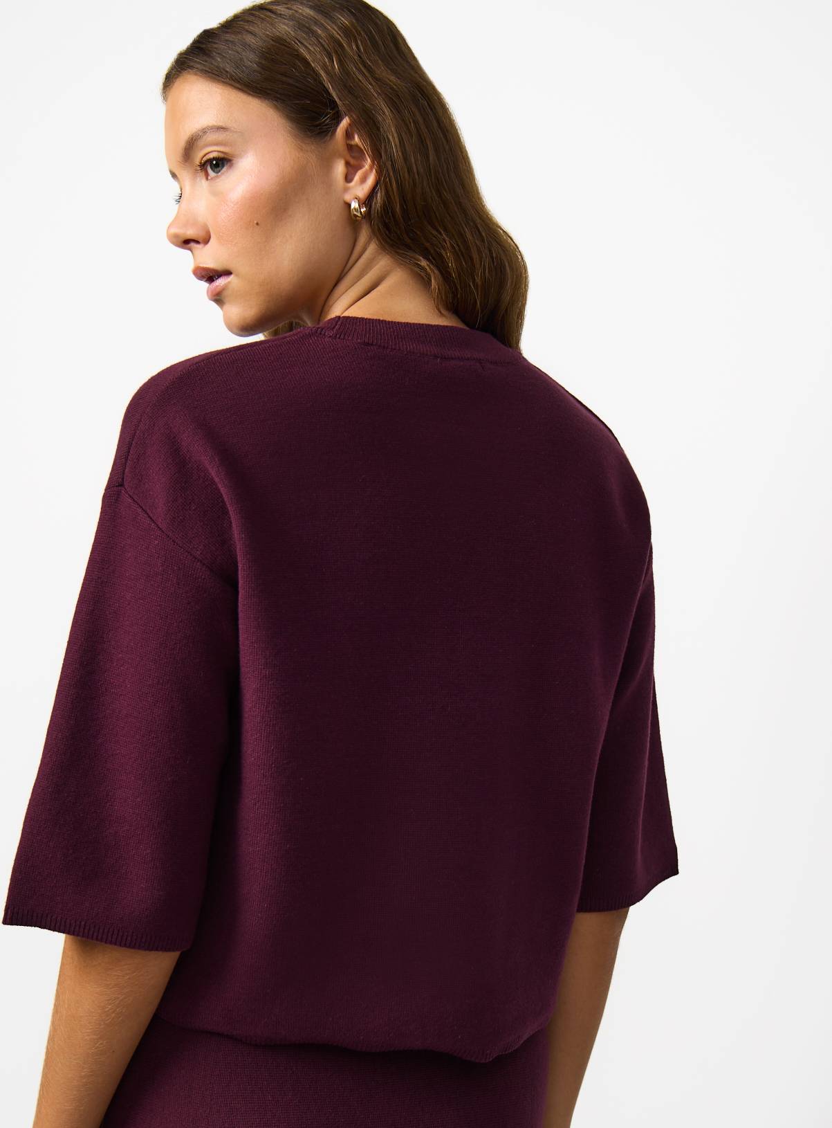 Dark Red Compact Knitted Boxy Fit T-Shirt L - Image 4